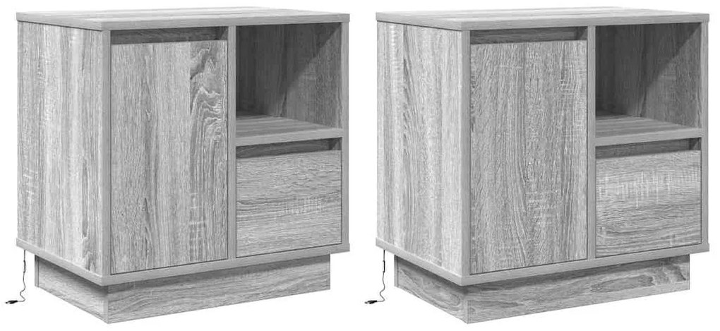 vidaXL Κομοδίνο με 2 pcs Γκρι 50 x 34.5 x 50 εκ. Επεξεργασμένο ξύλο
