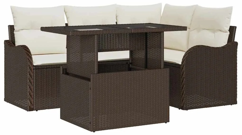 vidaXL Σετ Καναπέ Κήπου με μαξιλάρι 5 pcs Καφέ Πολυ ράταν