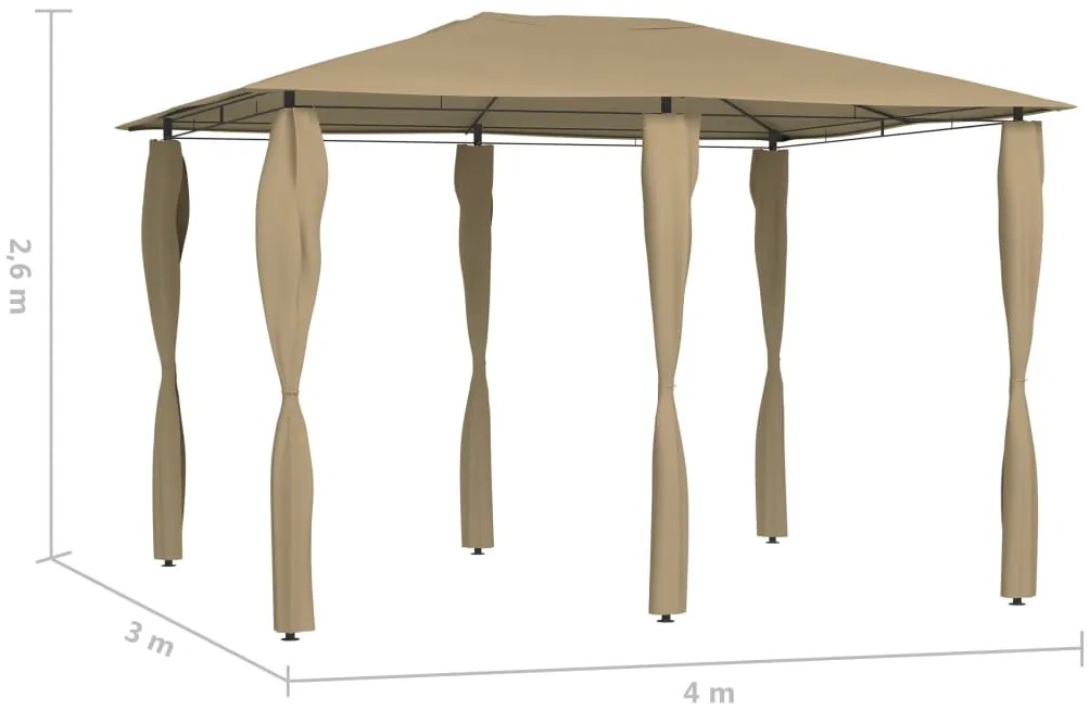 vidaXL Κιόσκι με Καλύμματα Στύλων Taupe 3 x 4 x 2,6 μ. 160 γρ./μ²