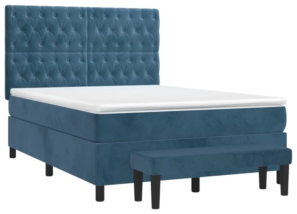 vidaXL Κρεβάτι Boxspring με Στρώμα Σκούρο Μπλε 140x200 εκ. Βελούδινο