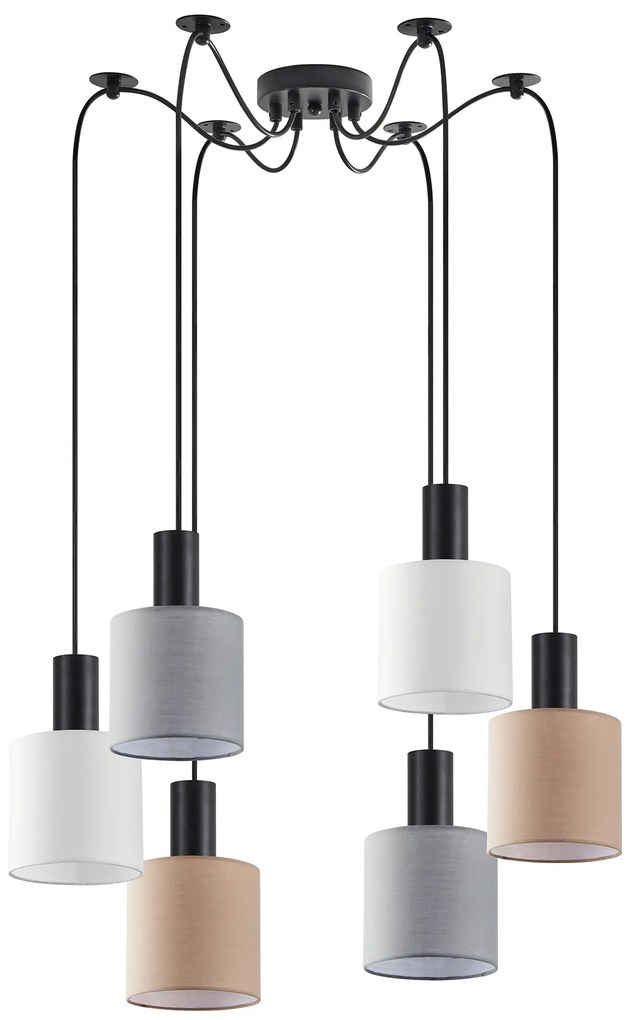 SE21-BL-4-BL6-SH12 ADEPT FLEX Black Pendant White, Grey, Brown Fabric Shade+