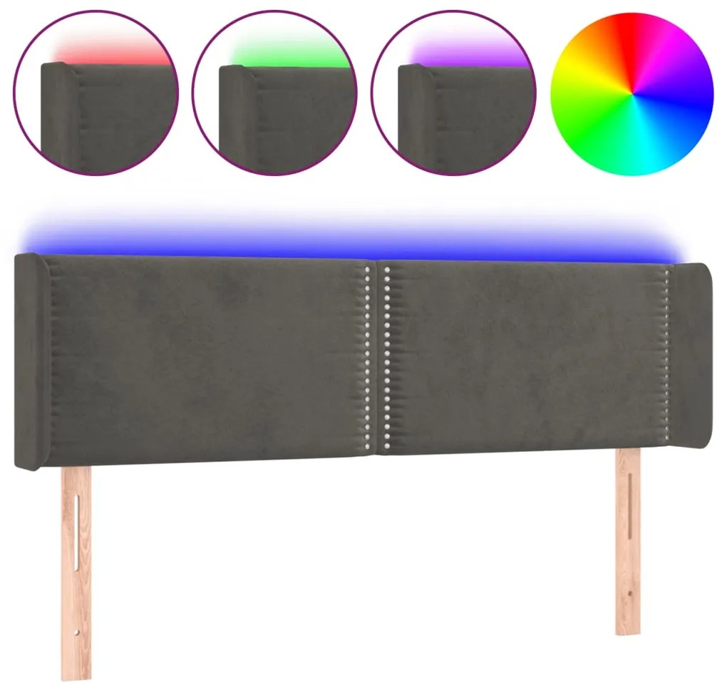 Κεφαλάρι Κρεβατιού LED Σκούρο Γκρι 147x16x78/88 εκ. Βελούδινο 3123145