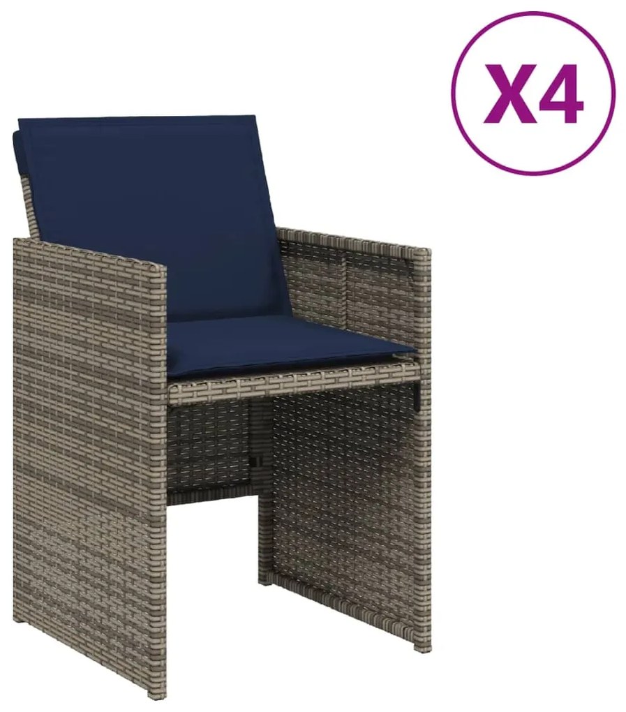 vidaXL Καρέκλες Κήπου 4 τεμ. Γκρι από Συνθετικό Ρατάν με Μαξιλάρια