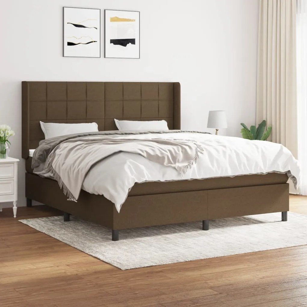 Κρεβάτι Boxspring με Στρώμα Σκούρο Καφέ 180x200 εκ Υφασμάτινο - Καφέ