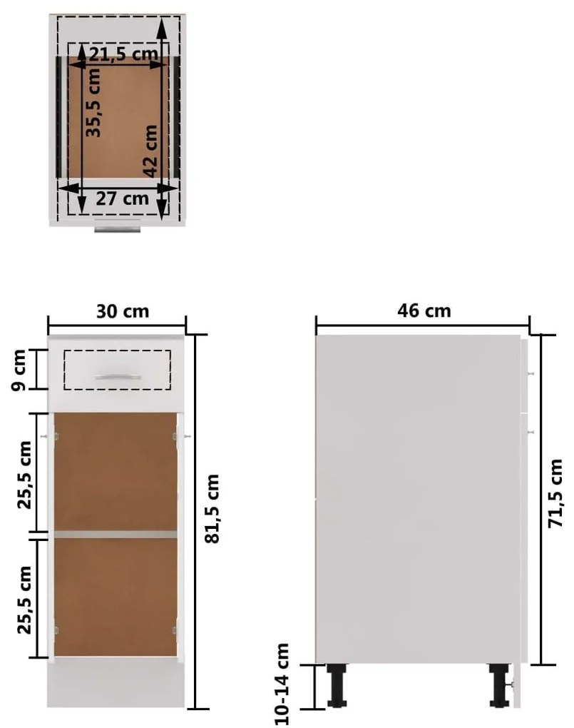 Ντουλάπι με Συρτάρι Γυαλιστερό Λευκό 30x46x81,5 εκ. Επεξ. Ξύλο - Λευκό