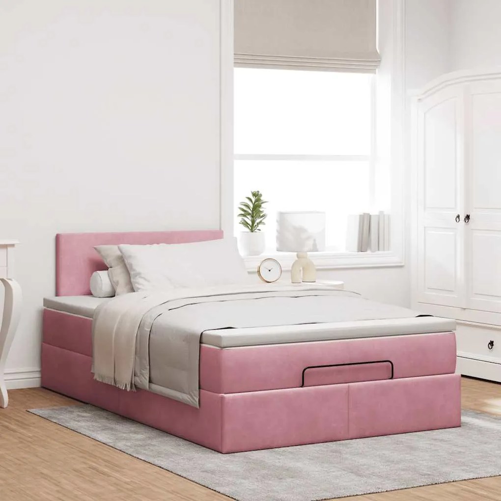 vidaXL Οθωμανικό κρεβάτι με στρώμα ροζ 120x200cm Velvet