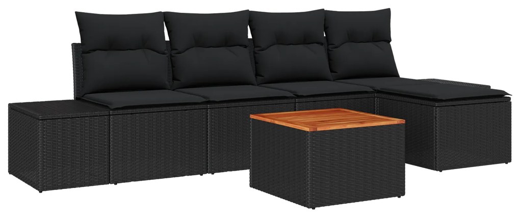 vidaXL Σετ Καναπέ Κήπου 6 pcs Μαύρο Ρατάν, Ξύλο