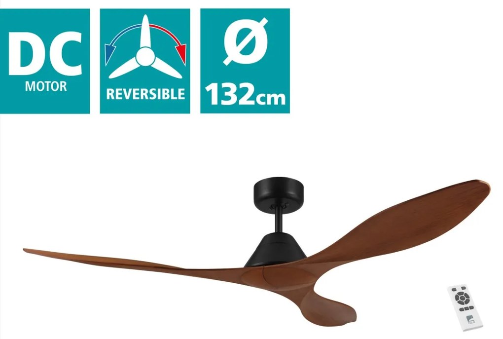 Ανεμιστήρας Οροφής Ø132x30cm 45W AC 220-240V,50Hz  5 Ταχύτητες Μαύρο-Καφέ Eglo Antibes 35072