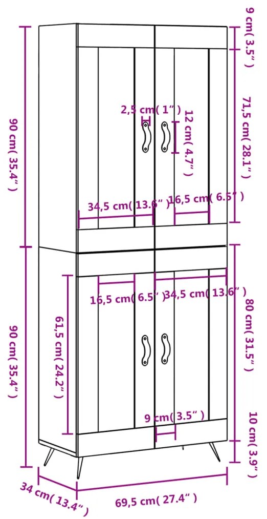 Ντουλάπι Γκρι Sonoma 69,5 x 34 x 180 εκ. Επεξεργασμένο Ξύλο - Γκρι