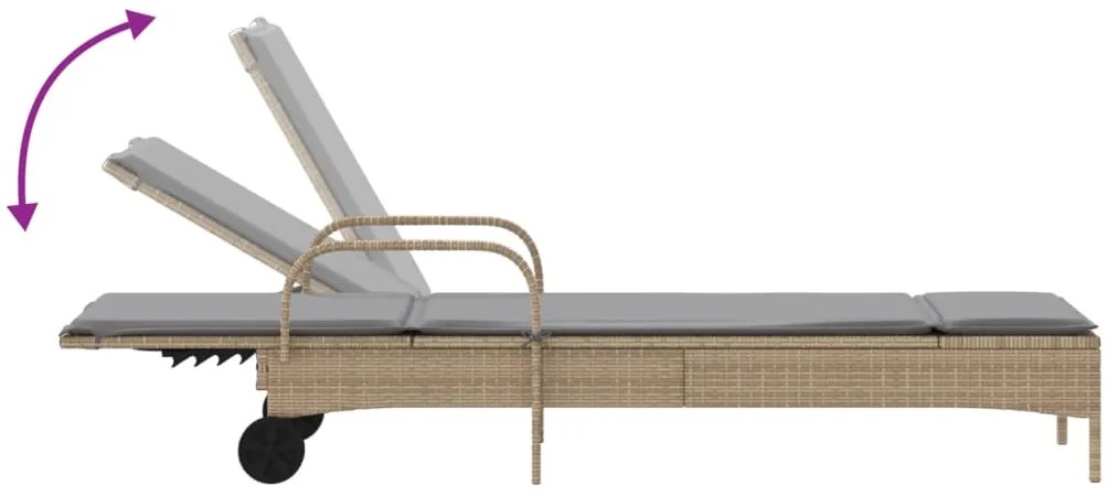 vidaXL Ξαπλώστρες 2 τεμ. Μπεζ από Συνθετικό Ρατάν με Μαξιλάρια