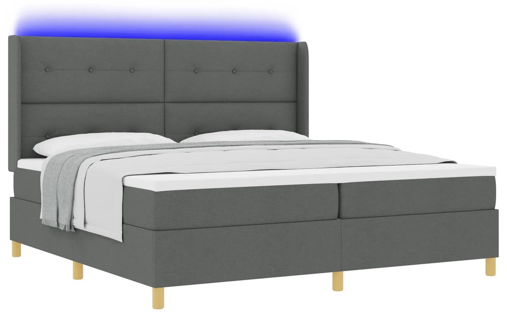 vidaXL Κρεβάτι με Στρώμα & LED Σκούρο Γκρι 200x200 εκ. Υφάσματος