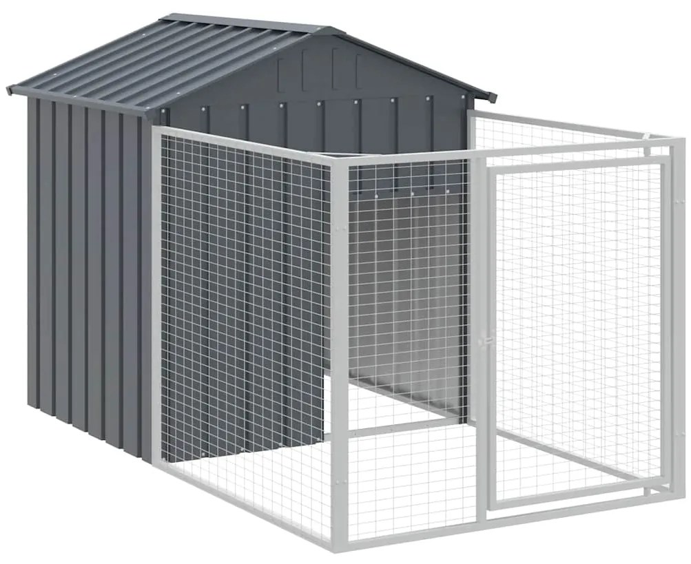 vidaXL Σπιτάκι Σκύλου με Αυλή Ανθρακί 117x201x123 εκ. Γαλβαν. Χάλυβας