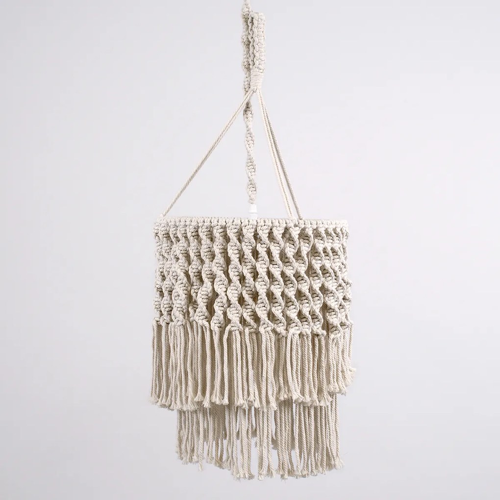 GloboStar ALGERIA 36204 Boho - Μακραμέ - Macrame Κρεμαστό Φωτιστικό Οροφής Μονόφωτο 1 x E27 Πλεκτό Χειροποίητο Μπεζ Υφασμάτινο με Σχοινί Φ30 x Υ40cm - 36204