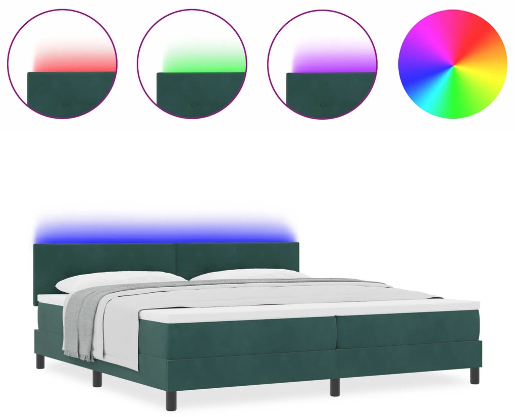 vidaXL Κρεβάτι με Στρώμα & LED Σκούρο Πράσινο 200x200 cm Βελούδο