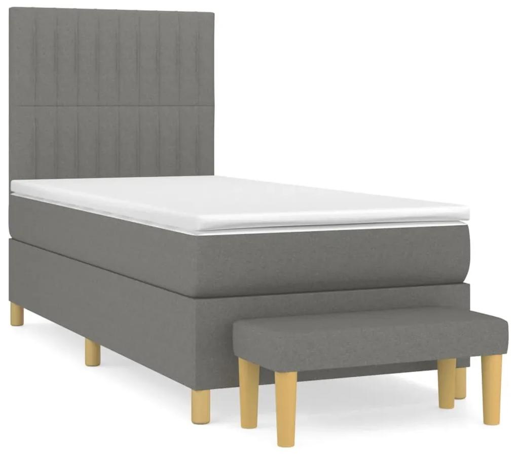 Κρεβάτι Boxspring με Στρώμα Σκούρο Γκρι 90x190 εκ. Υφασμάτινο - Γκρι