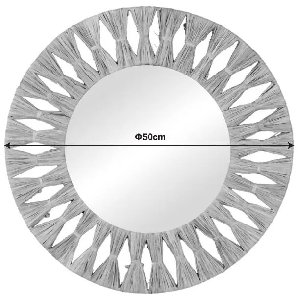 Καθρέπτης Zanlein Inart sisal σε φυσική απόχρωση Φ50x8εκ