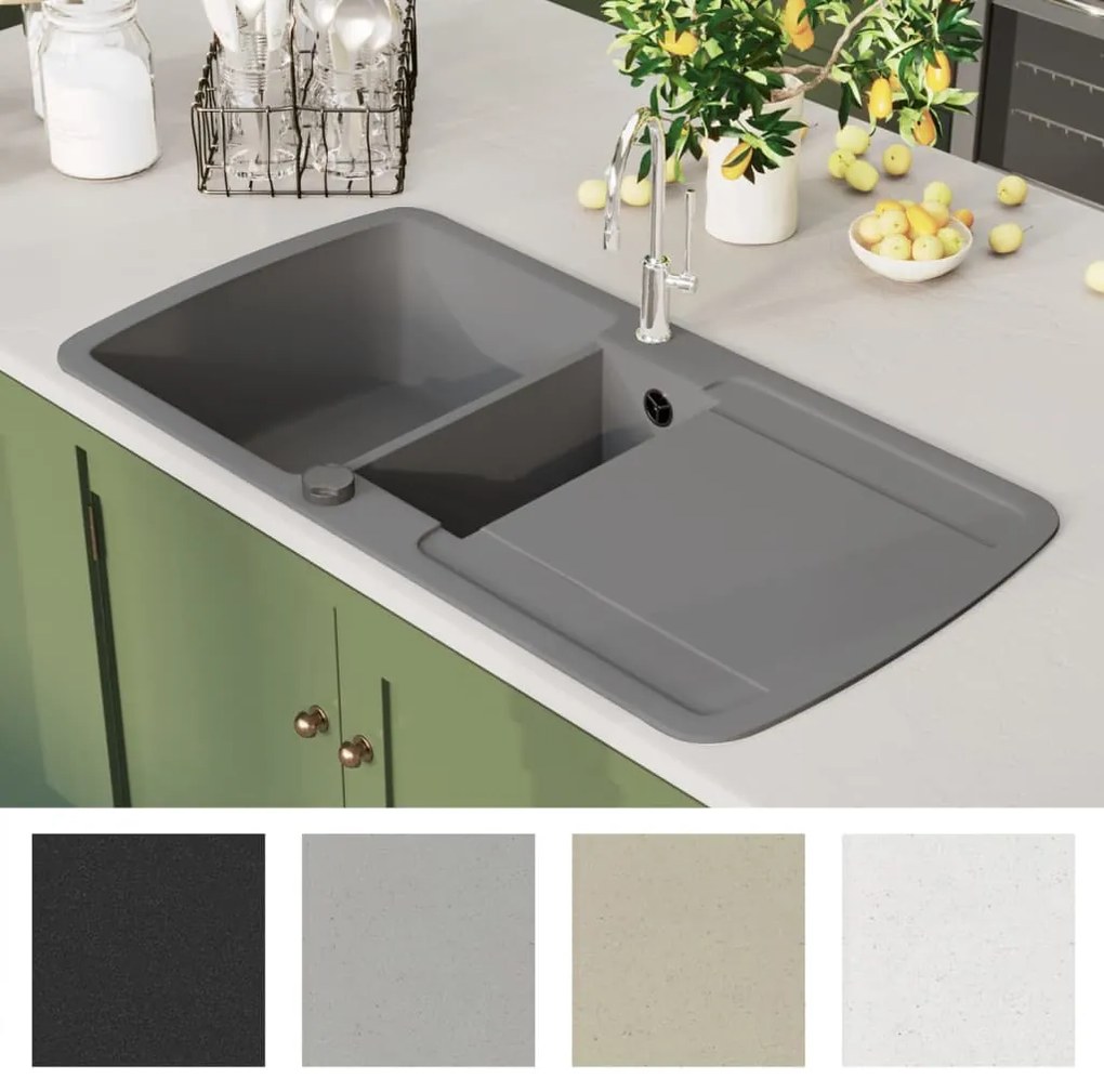 vidaXL Νεροχύτης με Διπλή Γούρνα Γκρι Γρανιτένιος