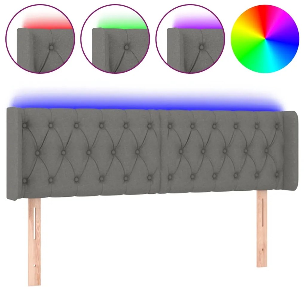 vidaXL Κεφαλάρι Κρεβατιού LED Σκούρο Γκρι 147x16x78/88 εκ. Υφασμάτινο