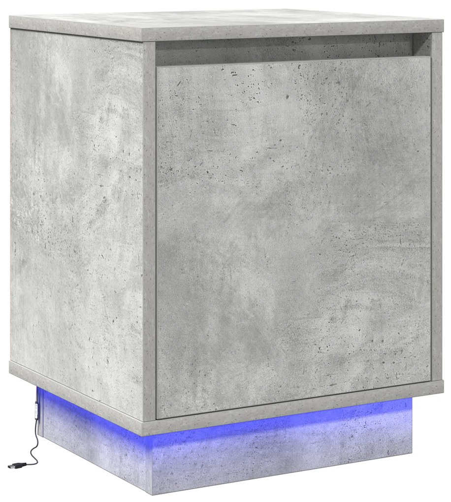 vidaXL Κομοδίνο με Φωτισμό LED Γκρι Σκυρόδεμα 39x34.5x50 cm