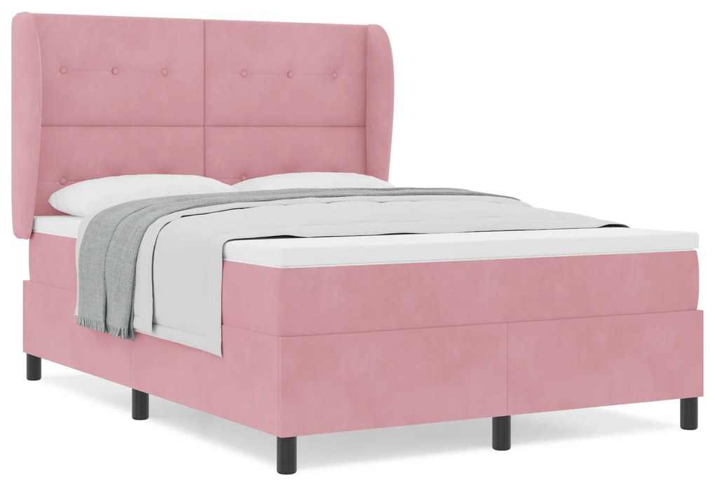 vidaXL Κρεβάτι Box Spring με Στρώμα Ροζ 140x200 εκ Βελούδο