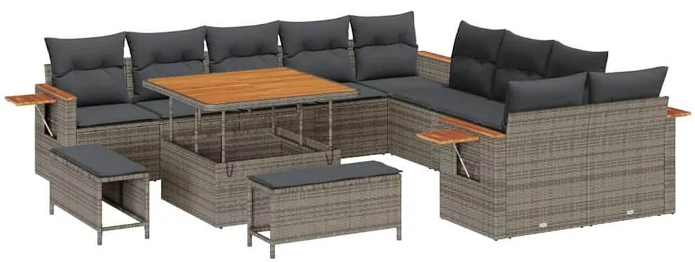 vidaXL Σετ Καναπέ Κήπου με μαξιλάρι 13 pcs Γκρι Πολυ ράταν