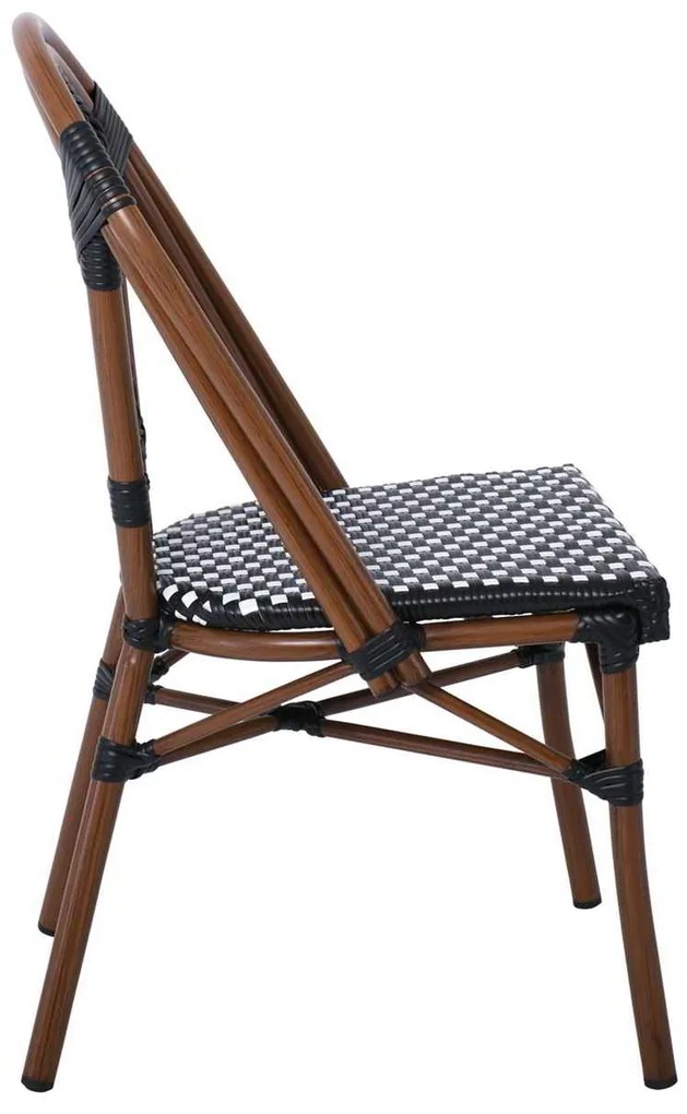 PARIS Καρέκλα Bistro, Αλουμίνιο Καρυδί, Wicker Άσπρο - Μαύρο, Στοιβαζόμενη