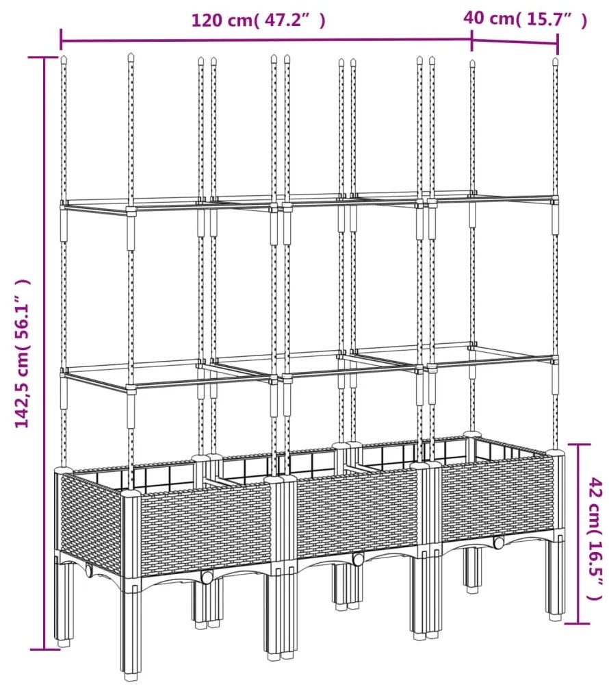 Ζαρντινιέρα Κήπου με Καφασωτό Μπλε Γκρι 120x40x142,5 εκ. από PP 367956