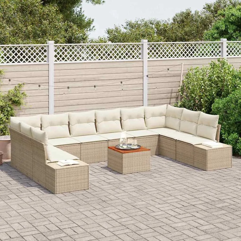 vidaXL Σετ Καναπέ Κήπου με μαξιλάρι 11 pcs Μπεζ Πολυ ράταν