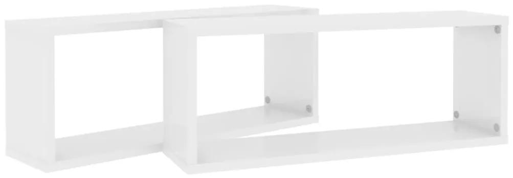 Ράφια Κύβοι Τοίχου 2 τεμ. Γυαλ. Λευκό 60x15x30 εκ. Μοριοσανίδα - Λευκό