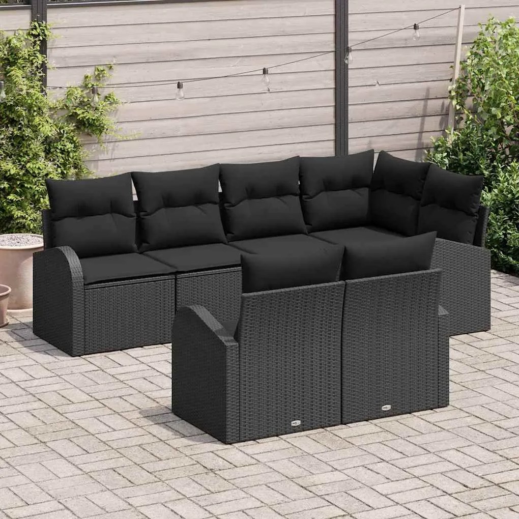 vidaXL Σετ Καναπέ Κήπου με μαξιλάρι 7 pcs Μαύρο Πολυ ράταν
