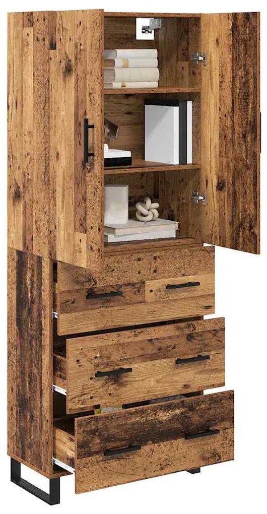 vidaXL Highboard με συρτάρι 2 pcs Παλιό Ξύλο Σύνθετο Ξύλο και Γυαλί