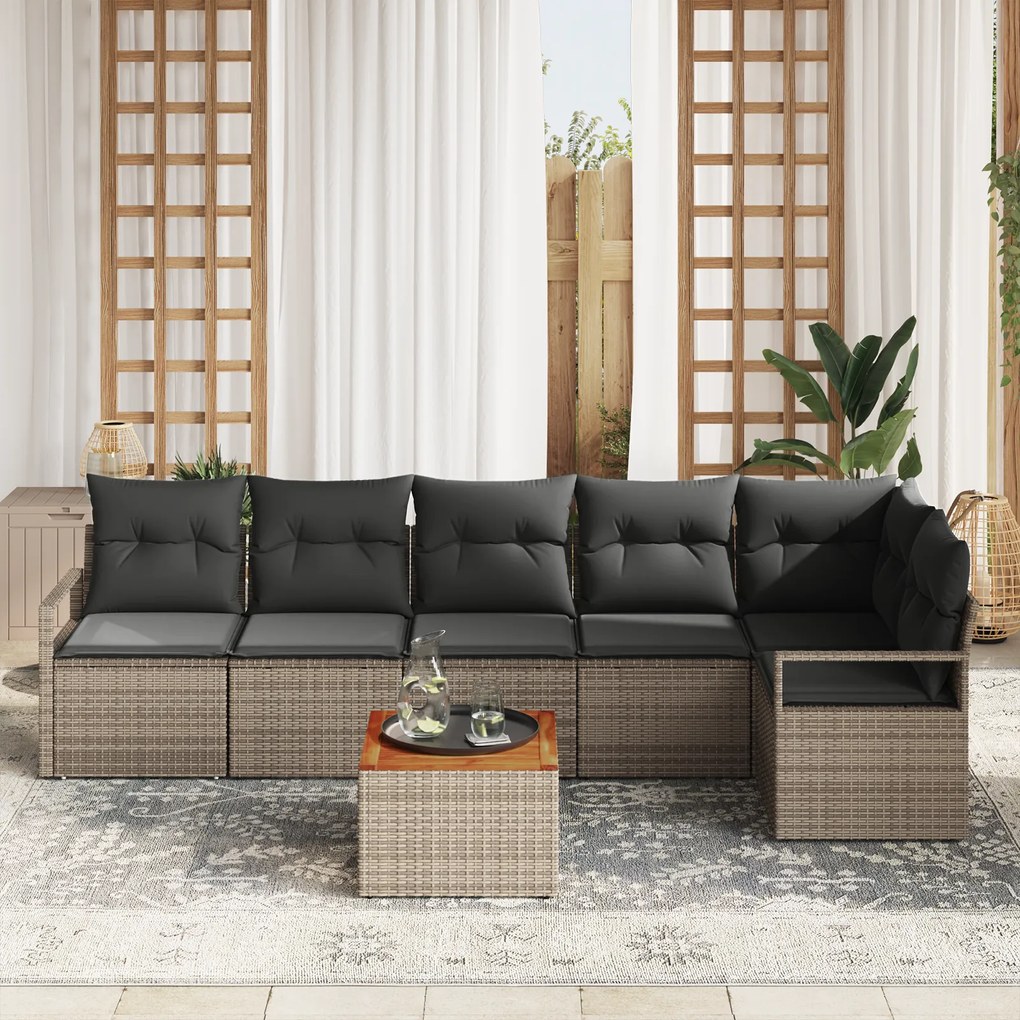 vidaXL Σετ Σοφάκι Κήπου 7 pcs Γκρι Μεγάλο Ρατάν, Ύφασμα