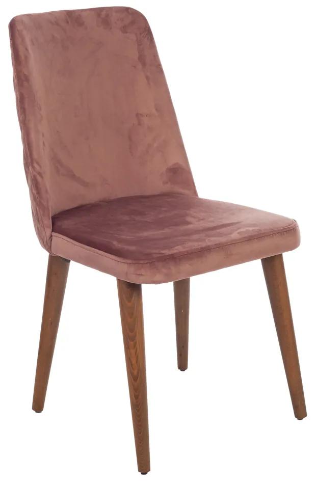 Artekko Royal Καρέκλα με Ξύλινο Καφέ Σκελετό και Ροζ Βελούδο (48x60x92)cm