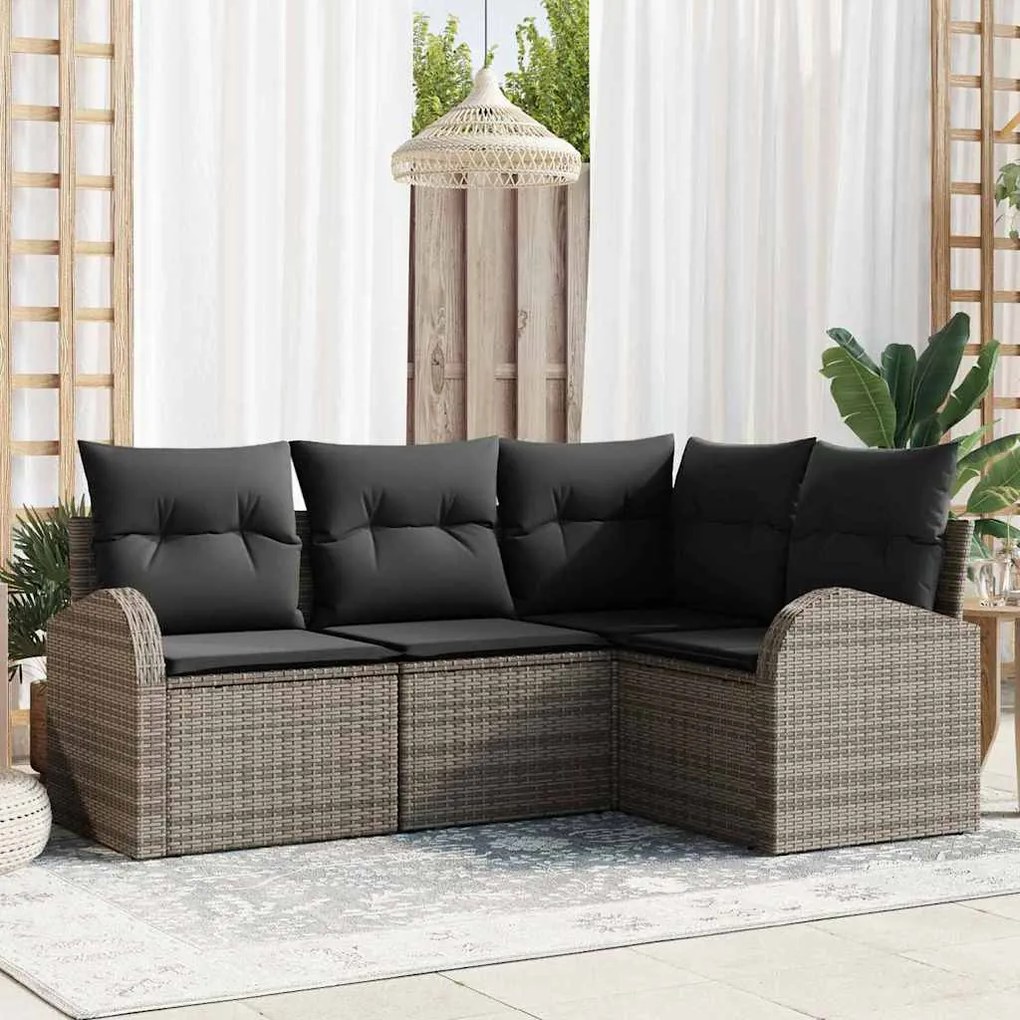 vidaXL Σετ Καναπέ Κήπου με μαξιλάρι 4 pcs Γκρι Πολυ ράταν