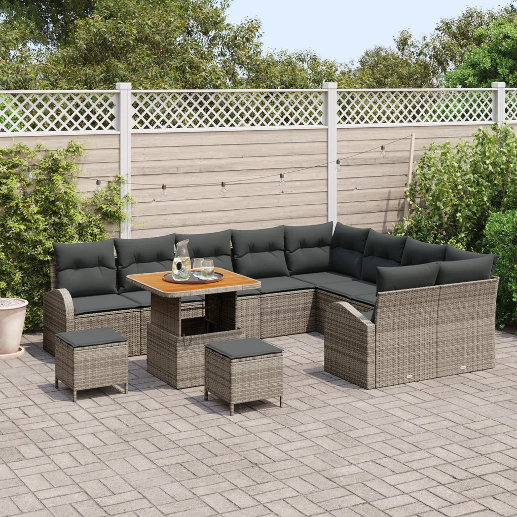 vidaXL Σετ Καναπέ Κήπου με μαξιλάρι 12 pcs Γκρι Πολυ ράταν