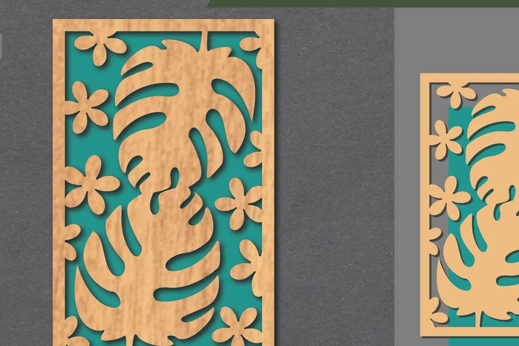 Σετ των 2 Intra απο ξύλο plywood  Χρώμα wenge 3mm-4mm πάχος - Floral Διακόσμηση τοίχου με 5 Δίασταση 20x20 cm INTRAFABR-97570001