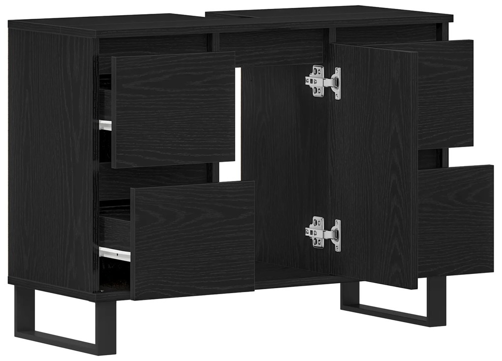 vidaXL Ντουλάπι για νιπτήρα Μαύρο Δρυς 80x33x60 εκ Επεξεργασμένο ξύλο
