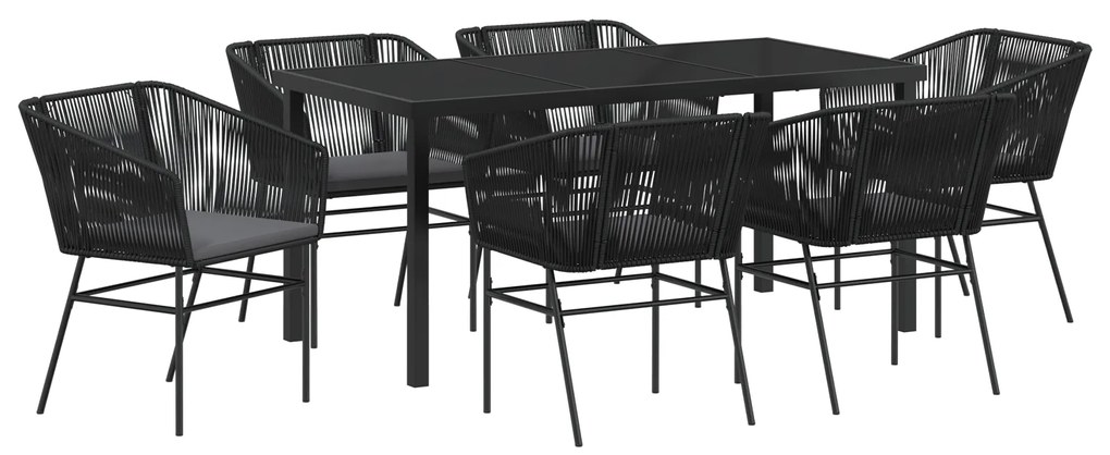 vidaXL Σέτ φαγητού για κήπο με μαξιλάρι 7 pcs Μαύρο Κανονικό Ράτα PE