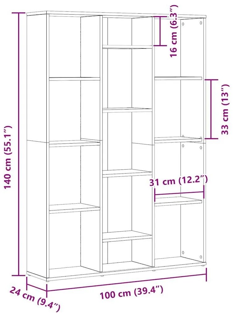 Διαχωριστικό/Βιβλιοθήκη Τεχνίτης Δρυς 100x24x140 εκ Μοριοσανίδα - Καφέ