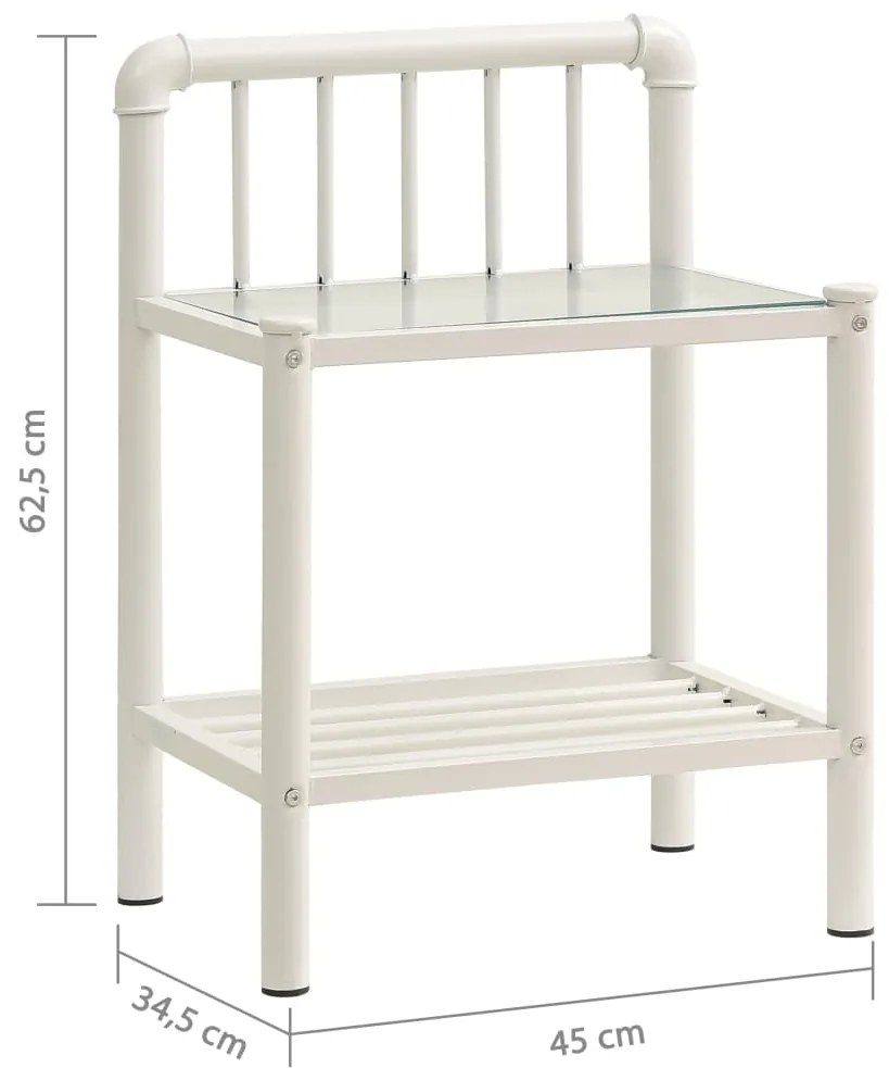 vidaXL Κομοδίνα 2 τεμ. Λευκά και Διαφανή από Μέταλλο και Γυαλί