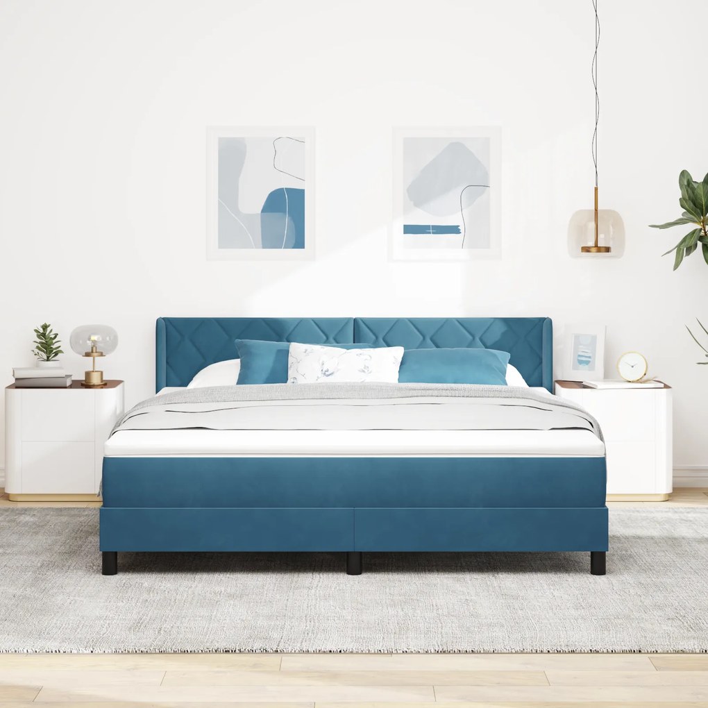 vidaXL Κρεβάτι Box Spring με Στρώμα Σκούρο Μπλε 180x200 εκ. Βελούδο