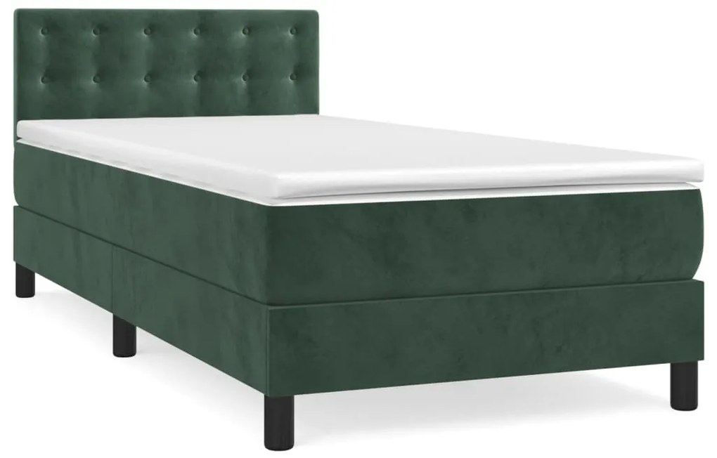 vidaXL Κρεβάτι Boxspring με Στρώμα Σκούρο Πράσινο 80x200 εκ. Βελούδινο