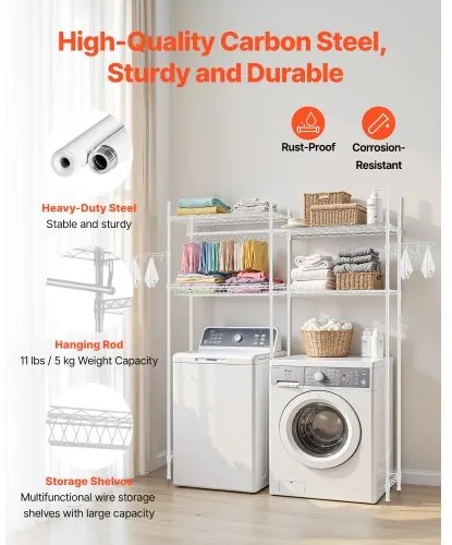 VEVOR Over Washer and Dryer Storage Shelf Two Row 4 Tiers Washer Rack White