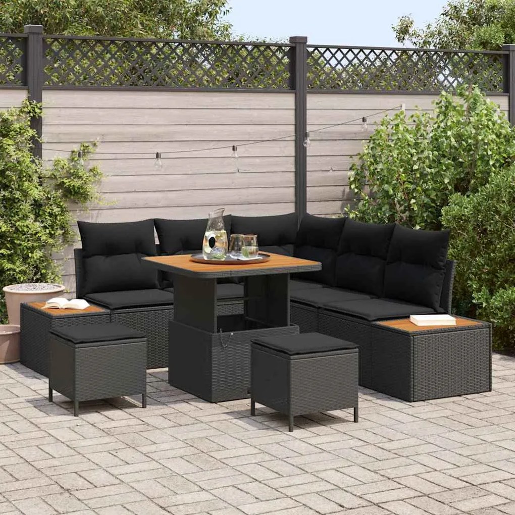 vidaXL Σετ Καναπέ Κήπου με μαξιλάρι 8 pcs Μαύρο Πολυ ράταν