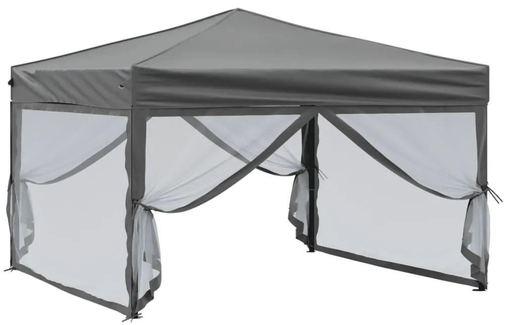 vidaXL Τέντα Εκδηλώσεων Πτυσσόμενη με Πλαϊνά Τοιχώματα Ανθρακί 3x3 μ.