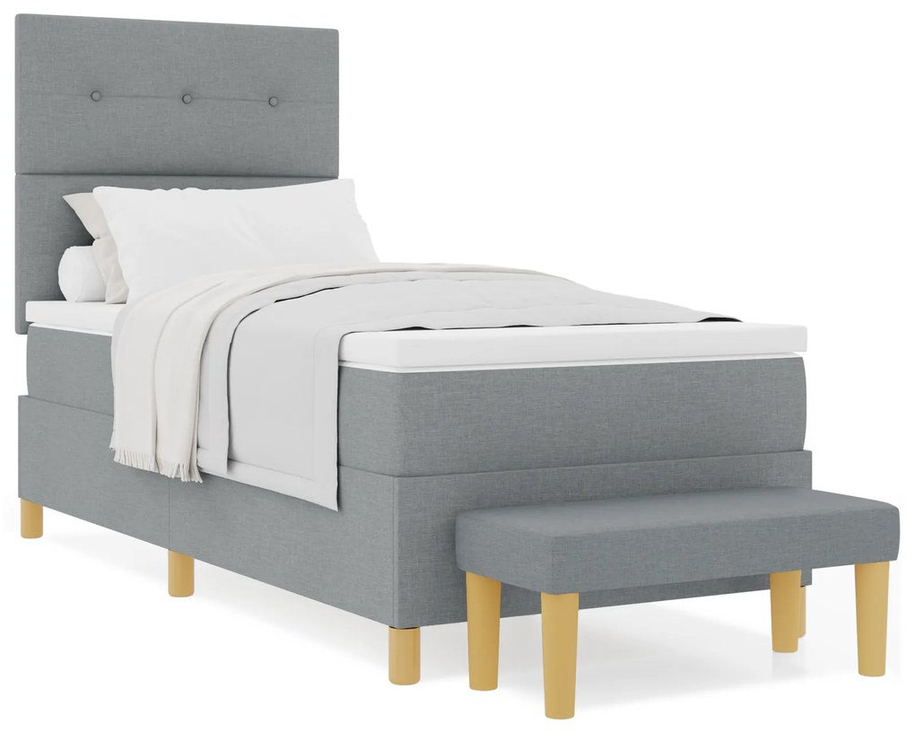 vidaXL Κρεβάτι Box Spring με Στρώμα & Πάγκο  Γκρι Ανοιχτό 100x200 εκ. Ύφασμα
