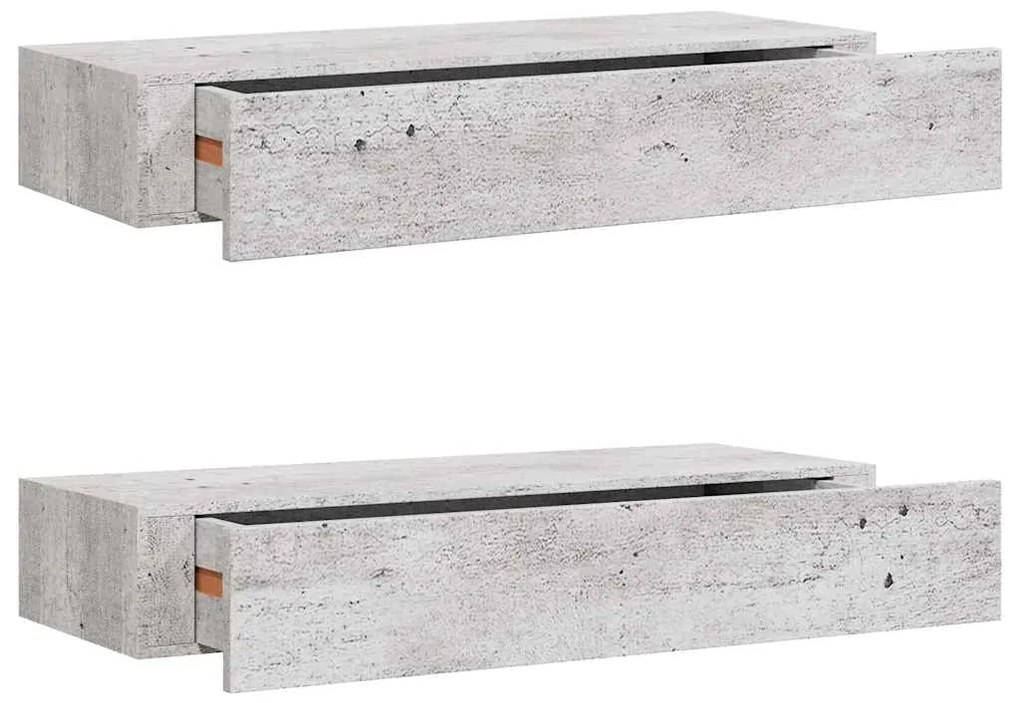 vidaXL Ράφια Τοίχου Συρτάρια 2 τεμ. Γκρι Σκυρ. 60x23,5x10 εκ από MDF