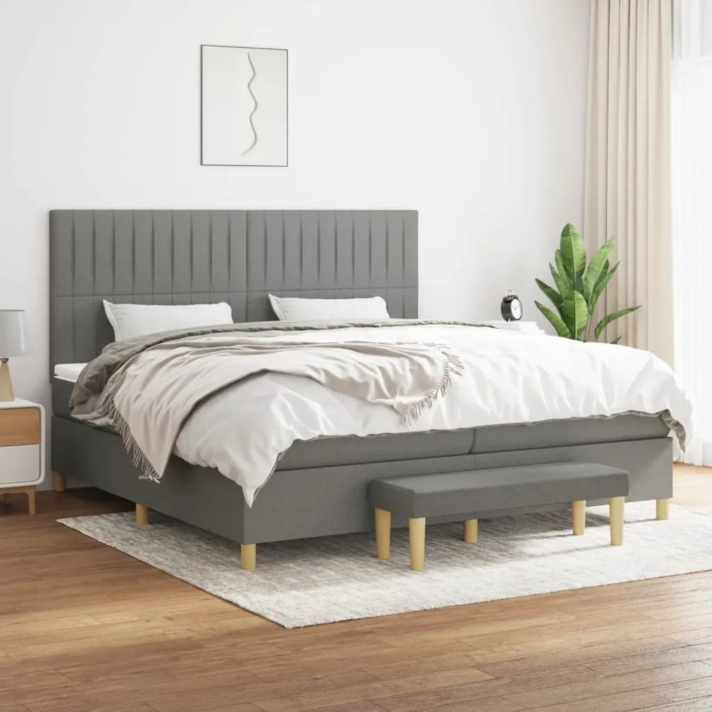 Κρεβάτι Boxspring με Στρώμα Σκούρο Γκρι 200x200 εκ. Υφασμάτινο - Γκρι