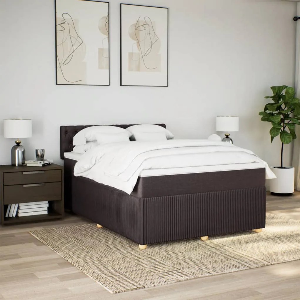 vidaXL Κρεβάτι Boxspring με Στρώμα Σκούρο Καφέ 160x200 εκ Υφασμάτινο