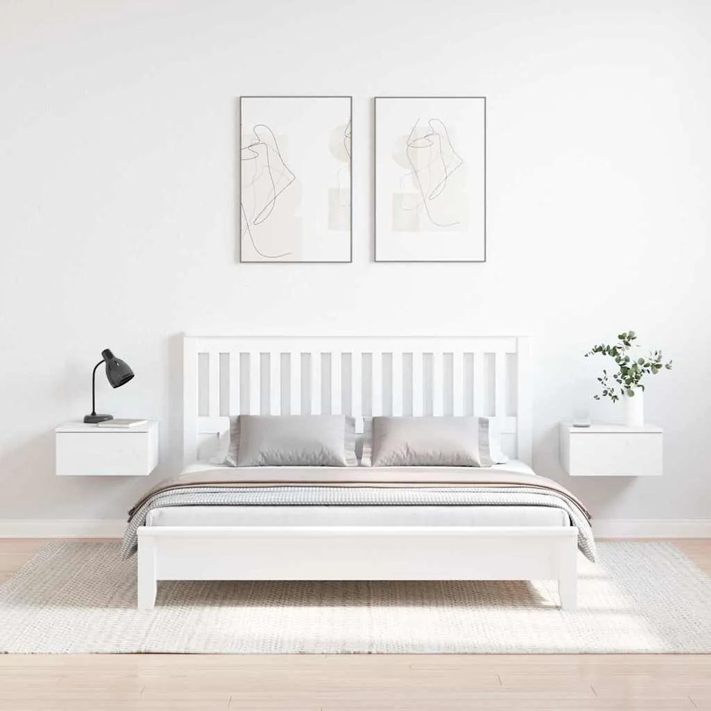 vidaXL Κομοδίνο 2 pcs Λευκό 37 x 35 x 18.5 εκ Μασίφ ξύλο πεύκου